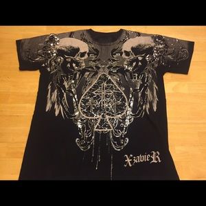 XZAVIER Black Silver Skulls Roses Feathers Premium